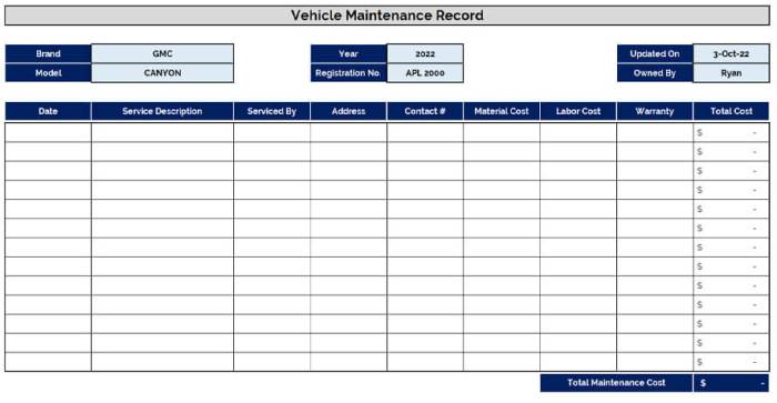 Best Free Fleet Maintenance Spreadsheet Excel | Fleet Service Logs